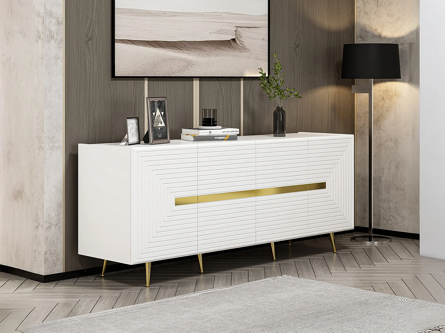 Buffet avec 4 portes en MDF - Blanc et doré - MOLYA de Pascal MORABITO