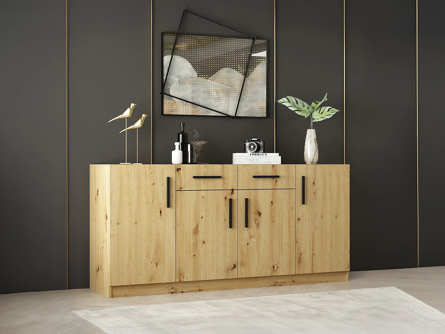 Credenza con 4 ante e 2 cassetti Naturale - MEROLIA