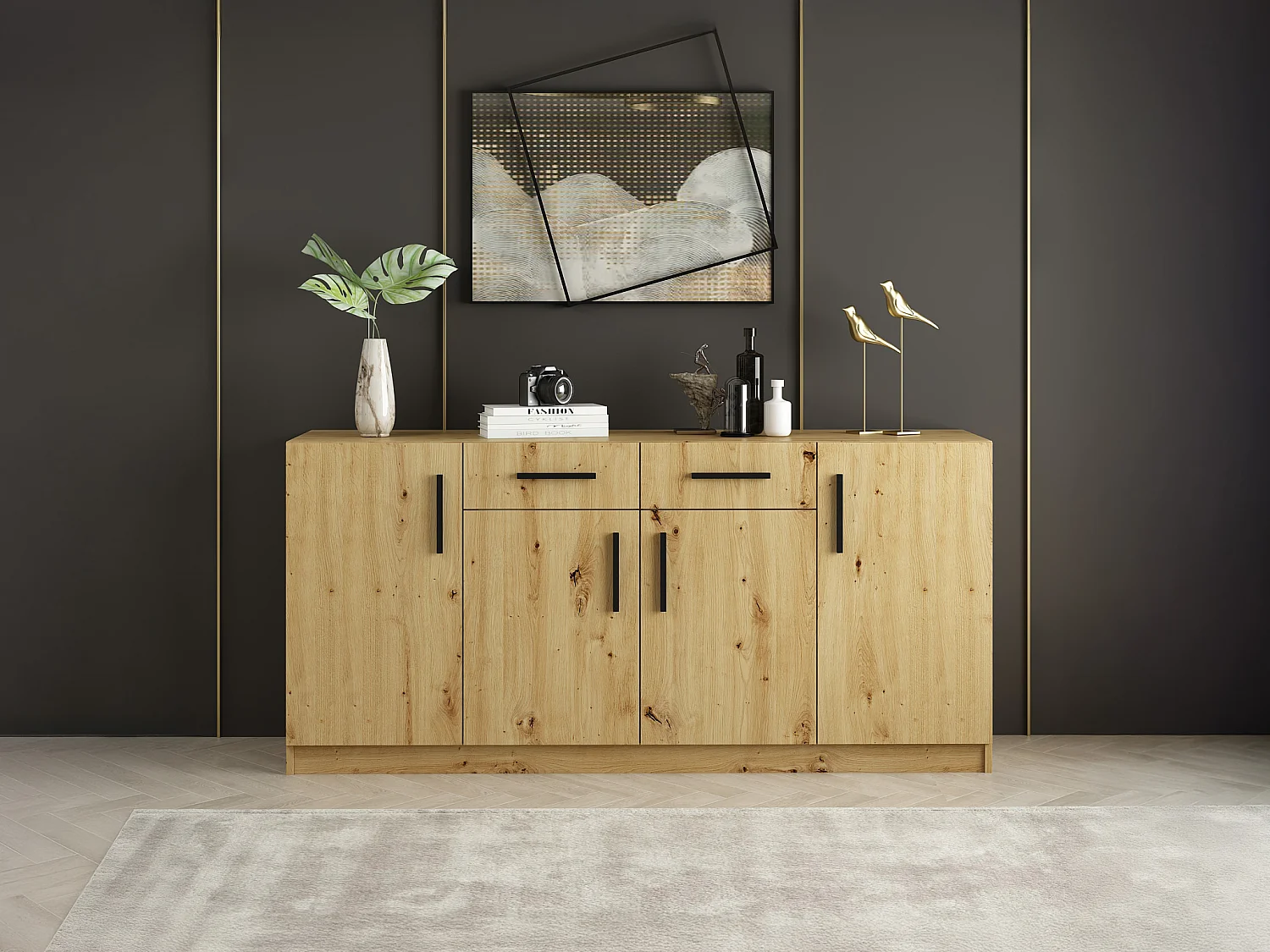 Credenza con 4 ante e 2 cassetti Naturale - MEROLIA