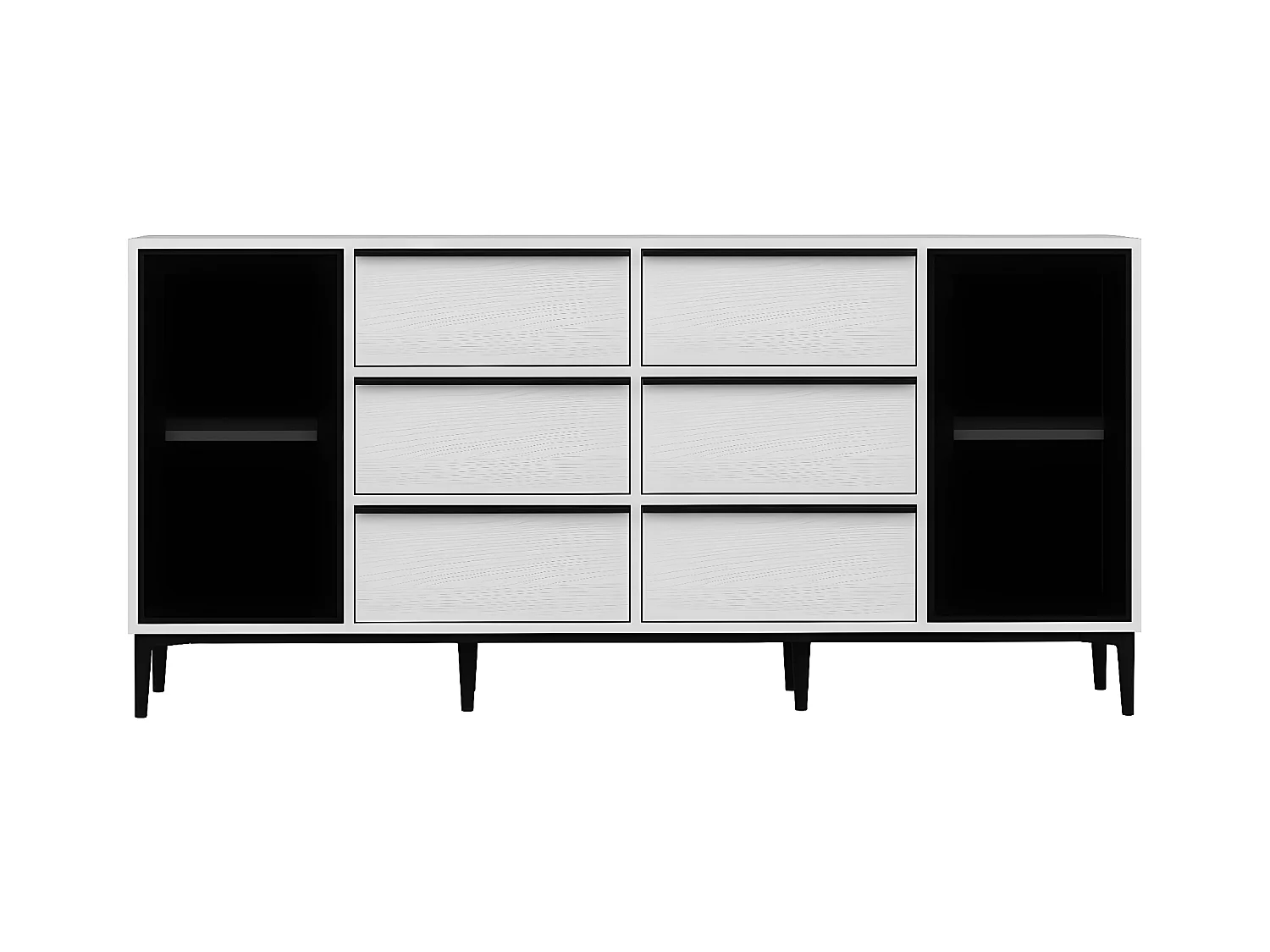 Sideboard mit 2 Türen aus Sicherheitsglas & 6 Schubladen - Weiß & Schwarz - MOLINIA