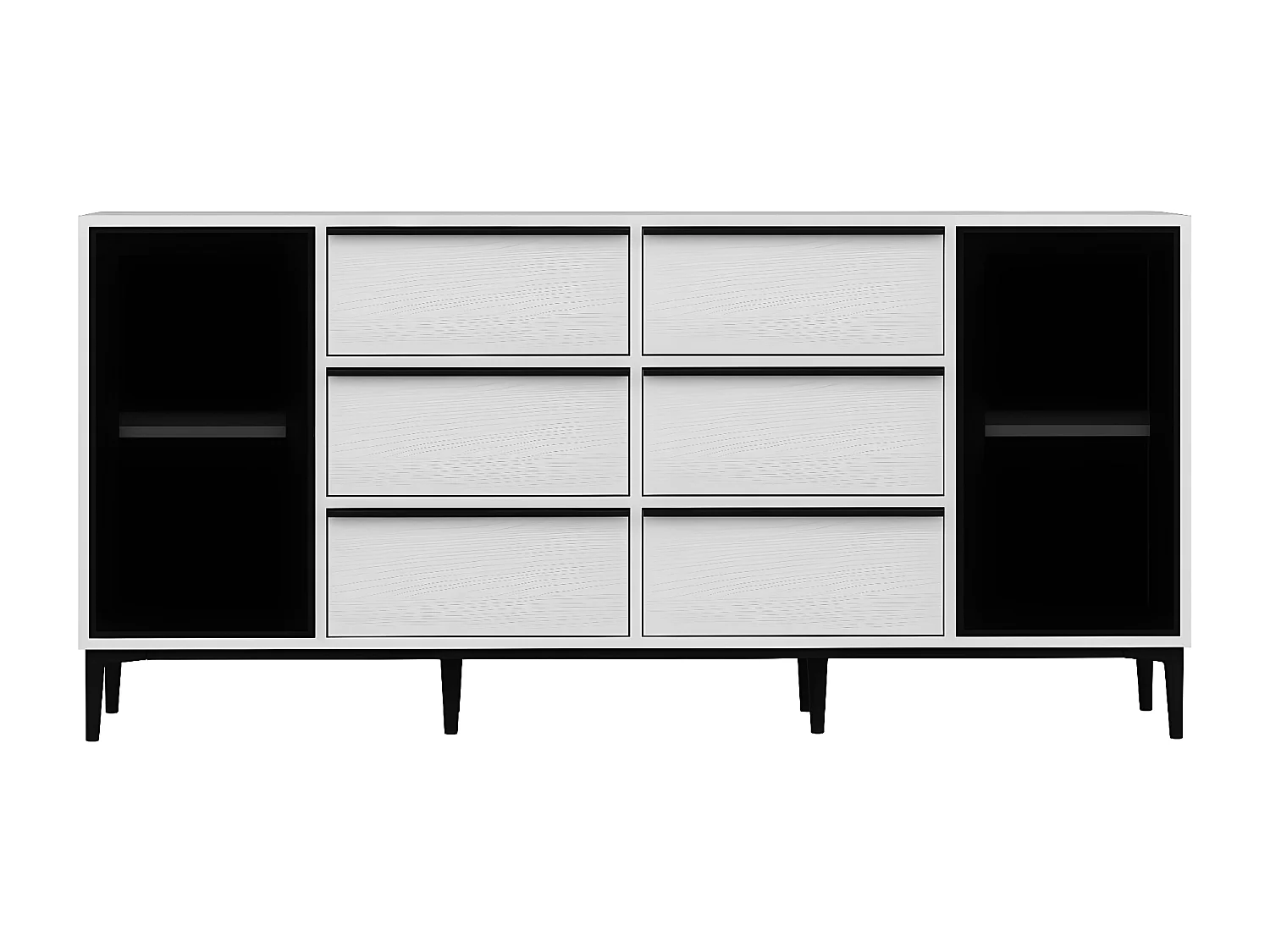 Buffetkast met 2 deuren van gehard glas en 6 lades - Wit en zwart - MOLINIA