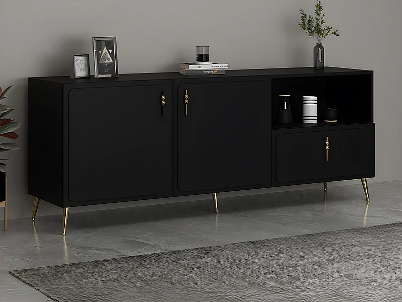Sideboard mit 2 Türen, 1 Schublade & 1 Regalfach - Schwarz & Goldfarben - MAVELYA