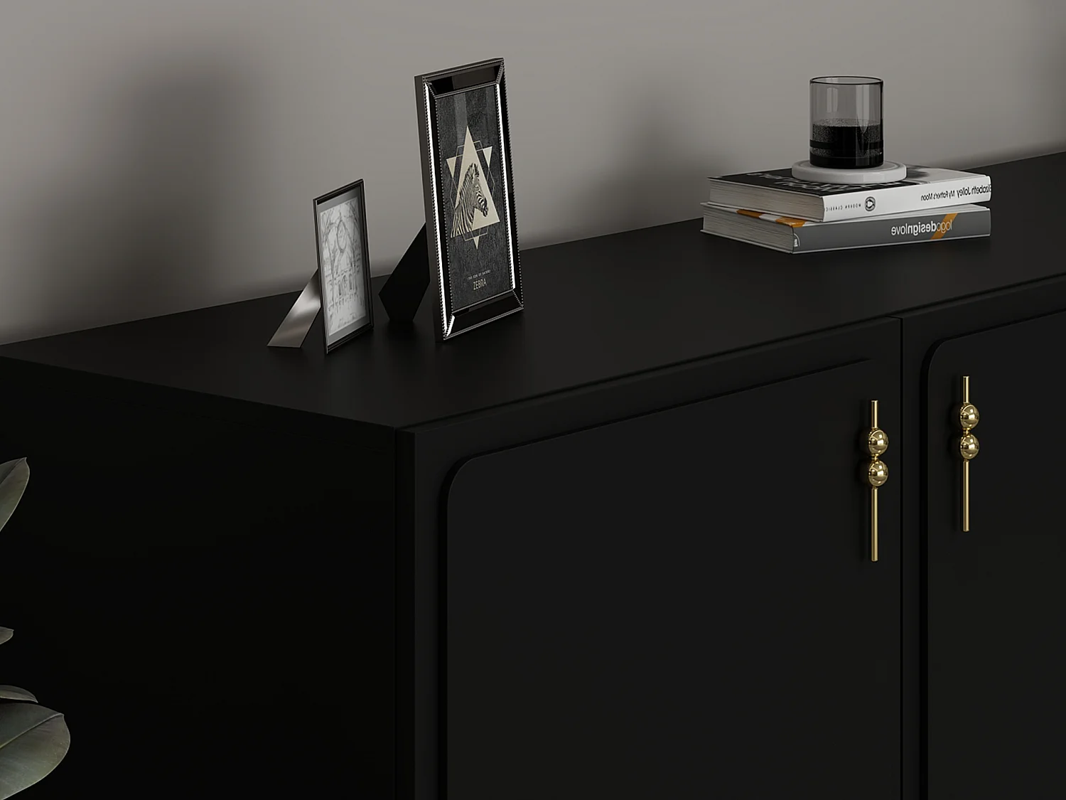 Buffet avec 2 portes, 1 tiroir et 1 niche - Noir et Doré - MAVELYA