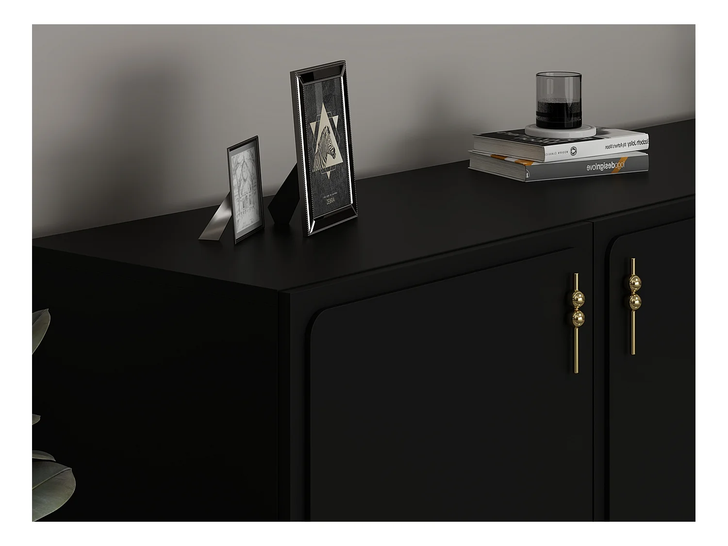 Sideboard mit 2 Türen, 1 Schublade & 1 Regalfach - Schwarz & Goldfarben - MAVELYA