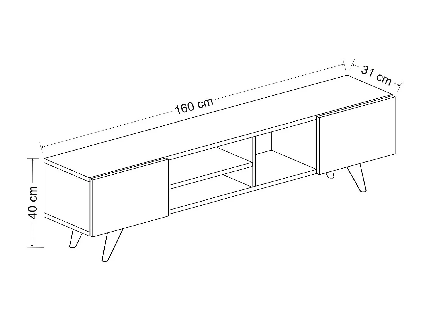 Meuble TV avec 2 portes et 3 niches - Noir et Naturel - MOSTIA