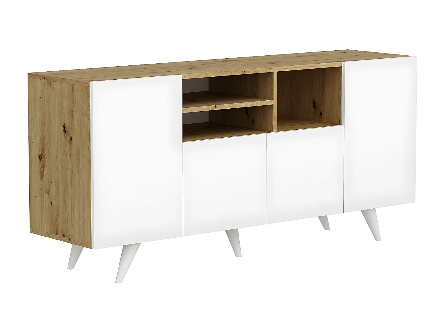 Buffet avec 4 portes et 3 niches - Blanc et naturel - MOSTIA