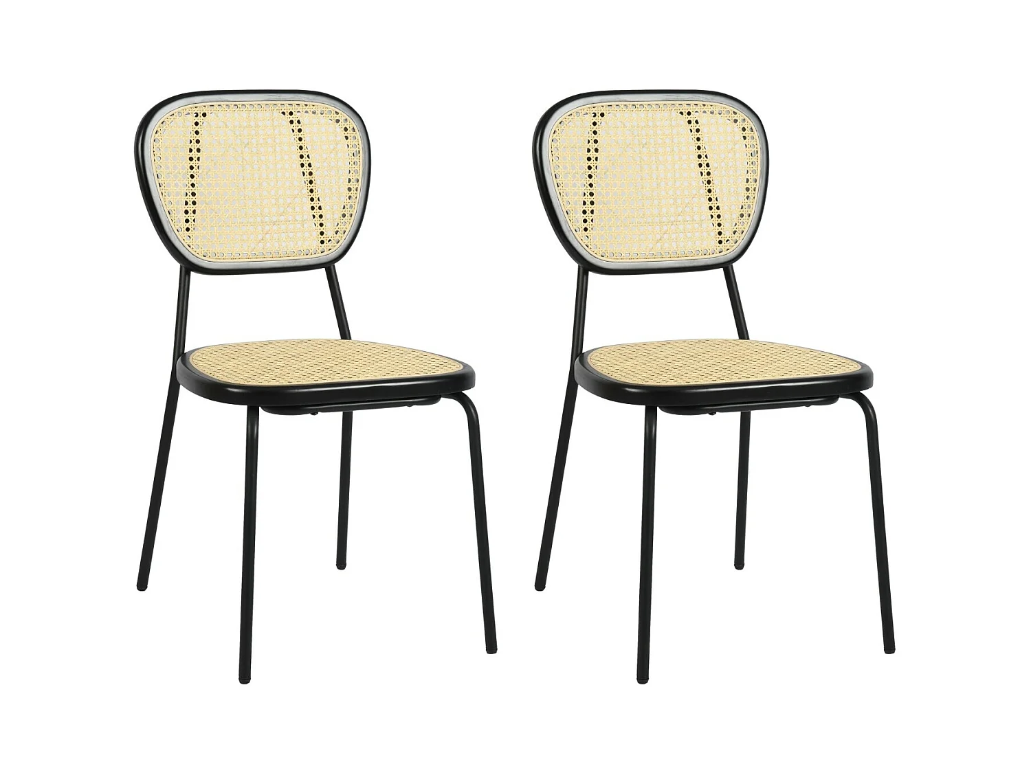 Lot de 2 chaises salle manger en rotin nature et structure métallique noir SMEDLEY