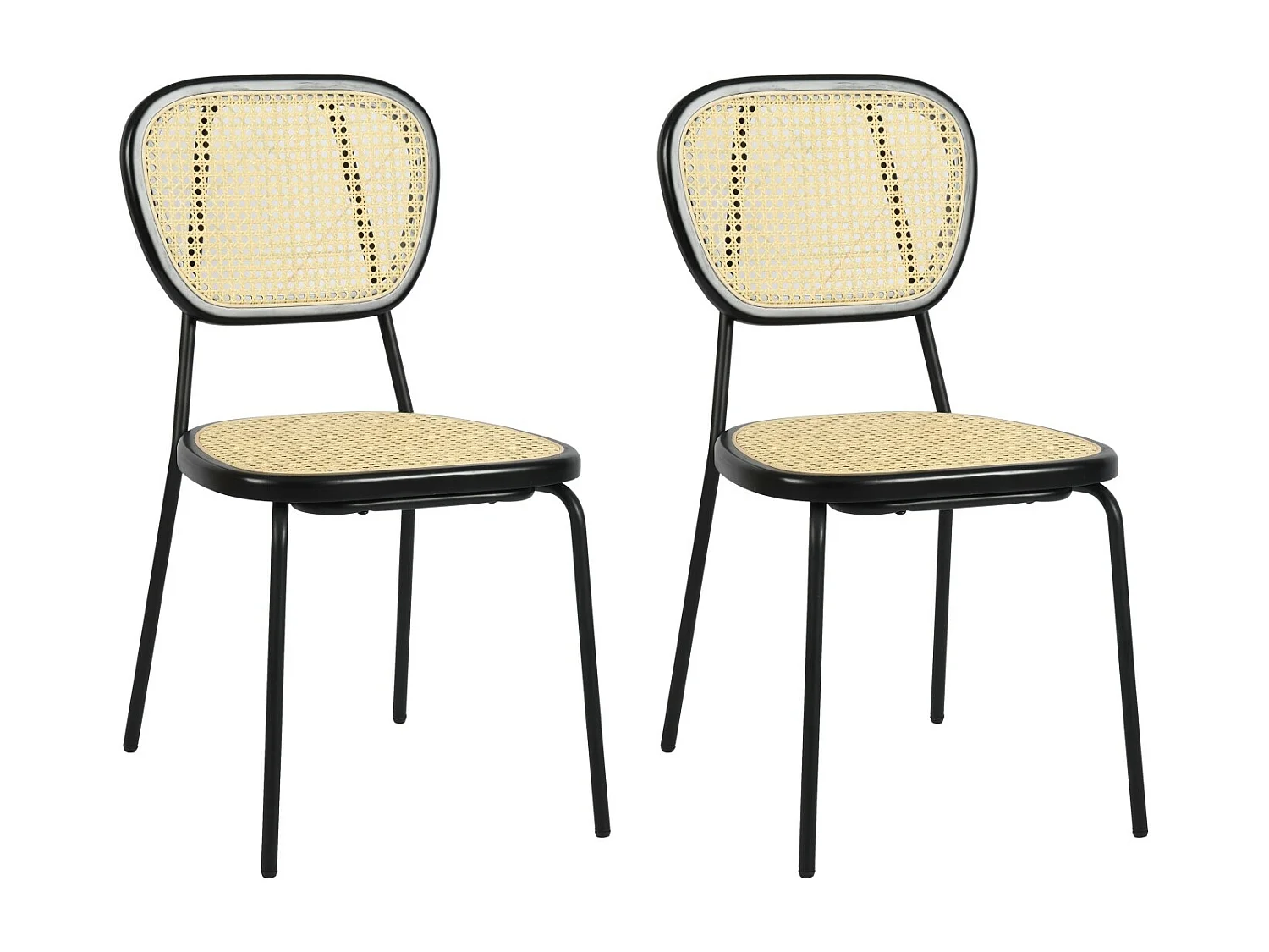 Lot de 2 chaises salle manger en rotin nature et structure métallique noir SMEDLEY