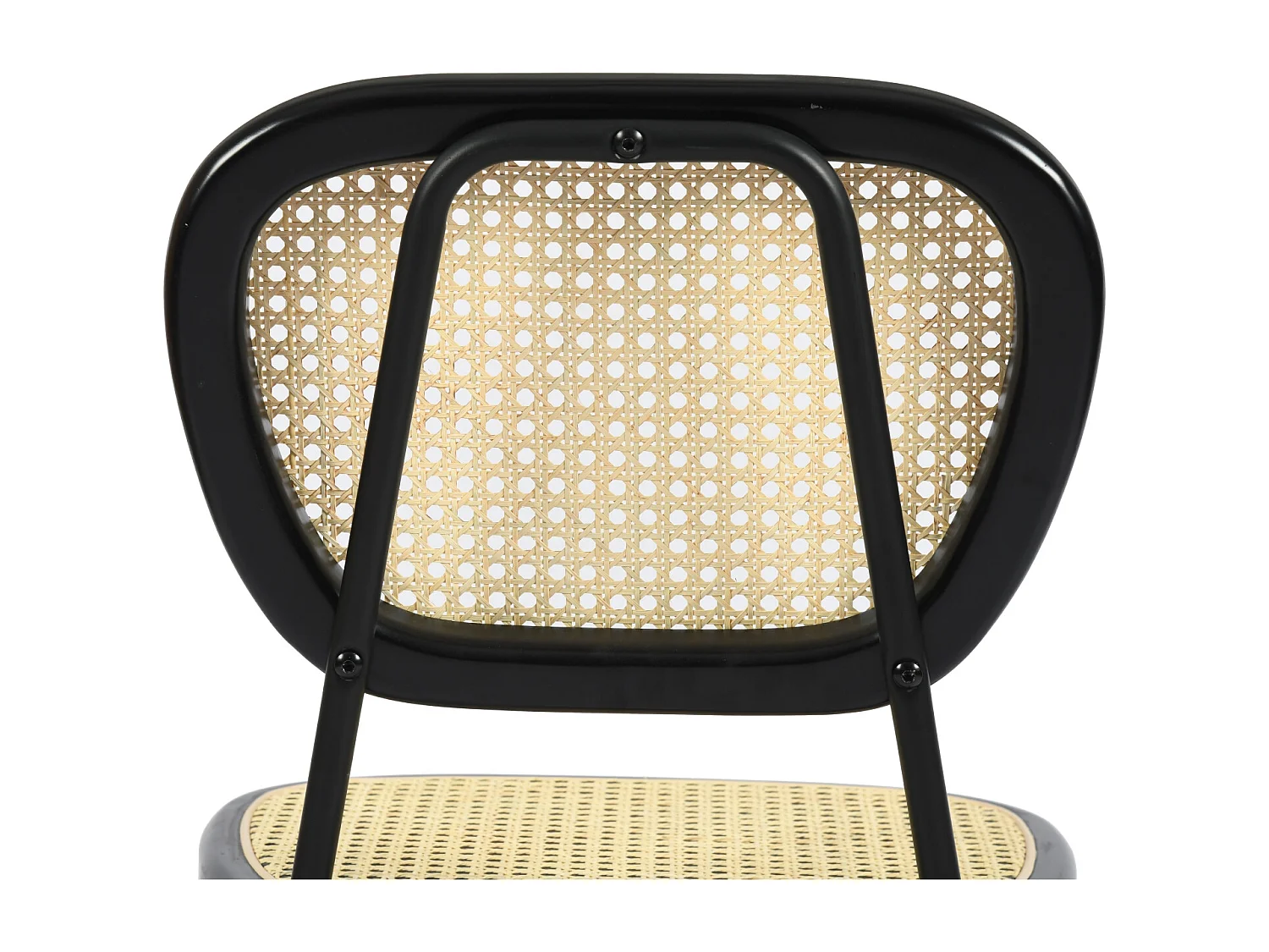 Lot de 2 chaises salle manger en rotin nature et structure métallique noir SMEDLEY