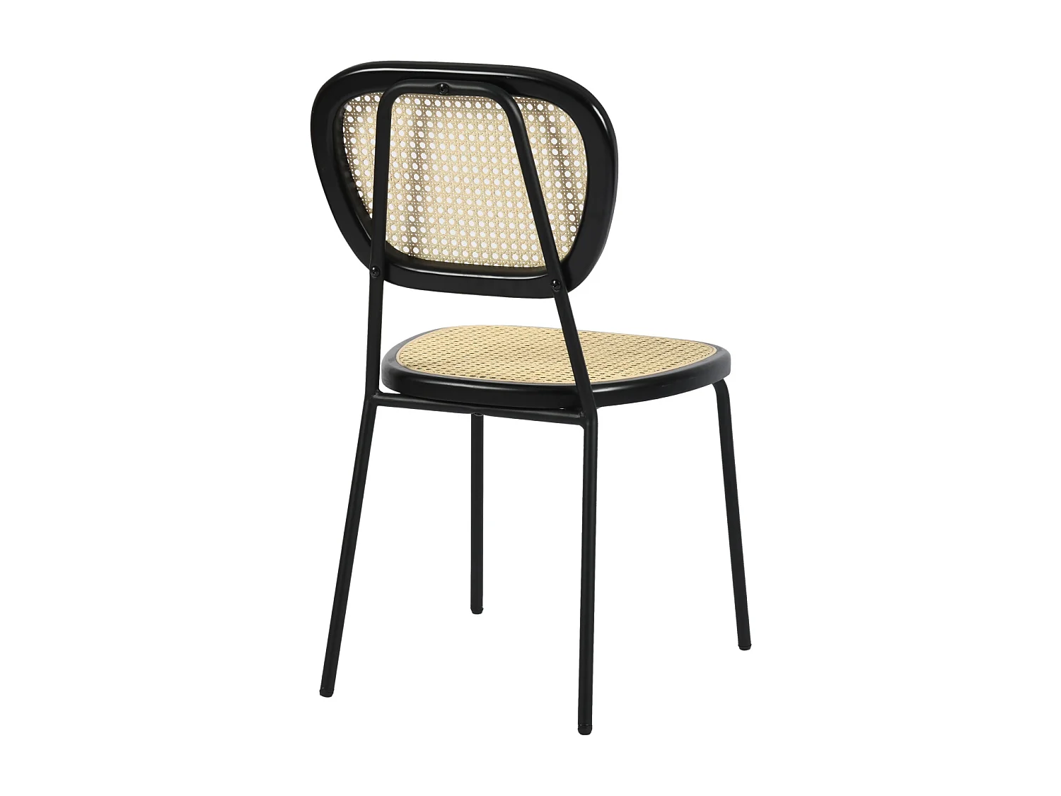 Lot de 2 chaises salle manger en rotin nature et structure métallique noir SMEDLEY