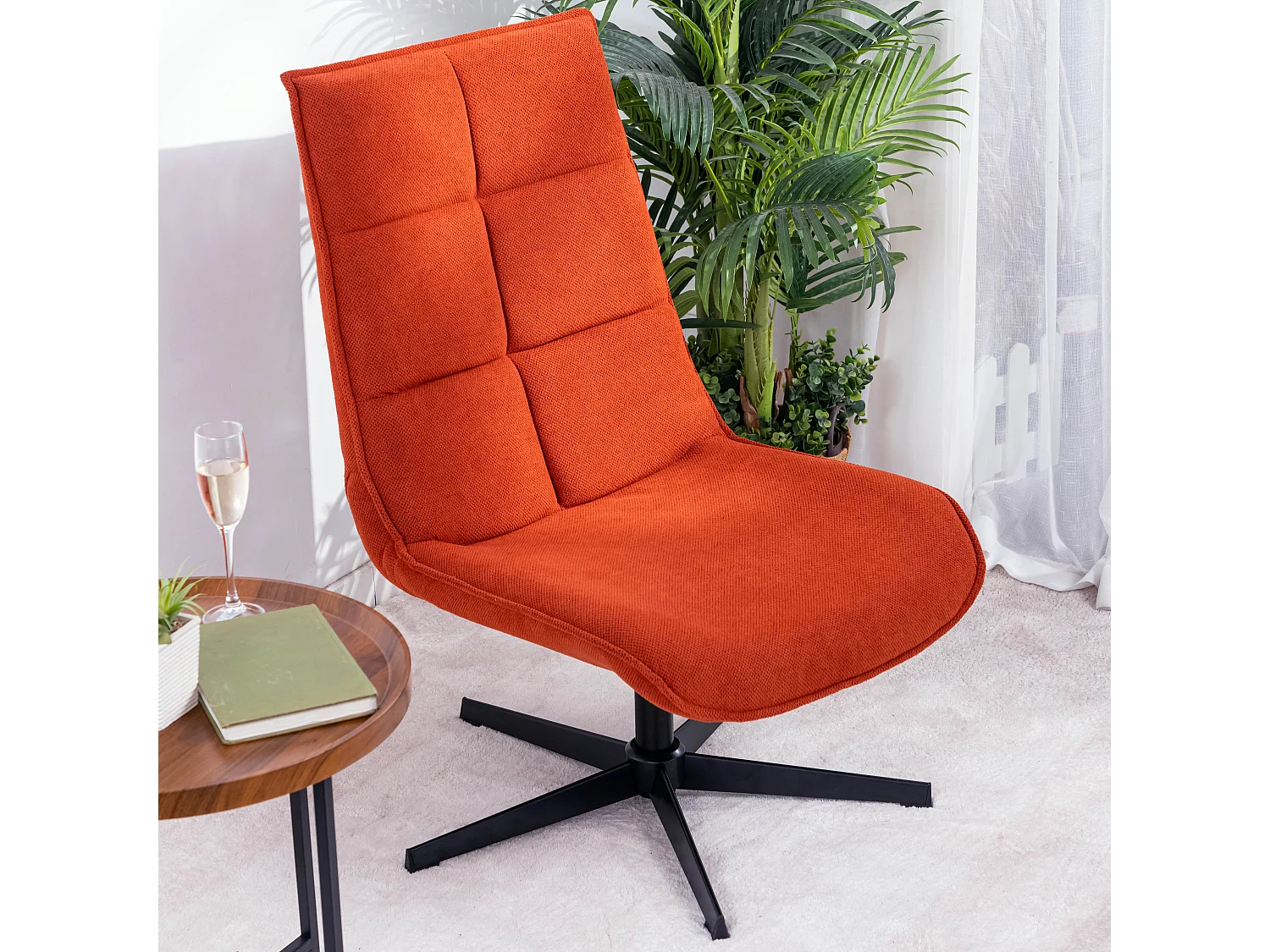 Fauteuil rembourré tissu rouge orange pivotant DEWSBURY TERRACOTTA