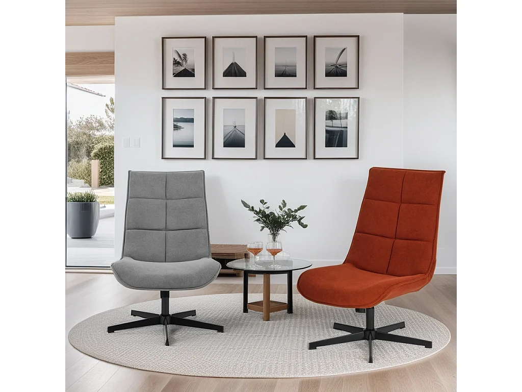 Fauteuil rembourré tissu rouge orange pivotant DEWSBURY TERRACOTTA