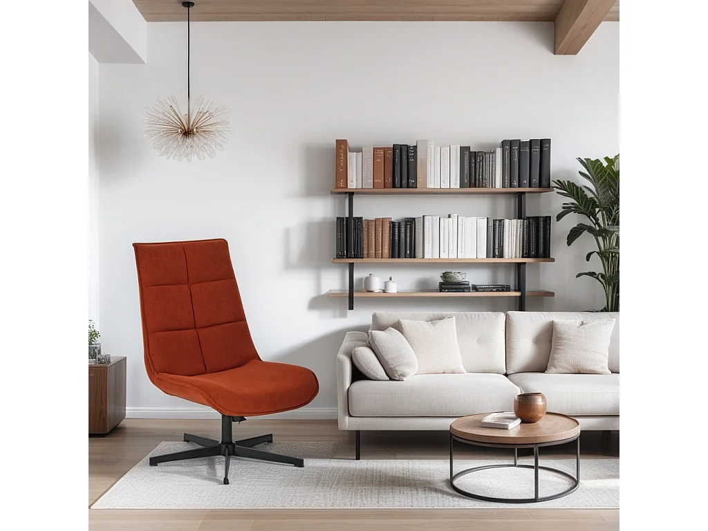 Fauteuil rembourré tissu rouge orange pivotant DEWSBURY TERRACOTTA