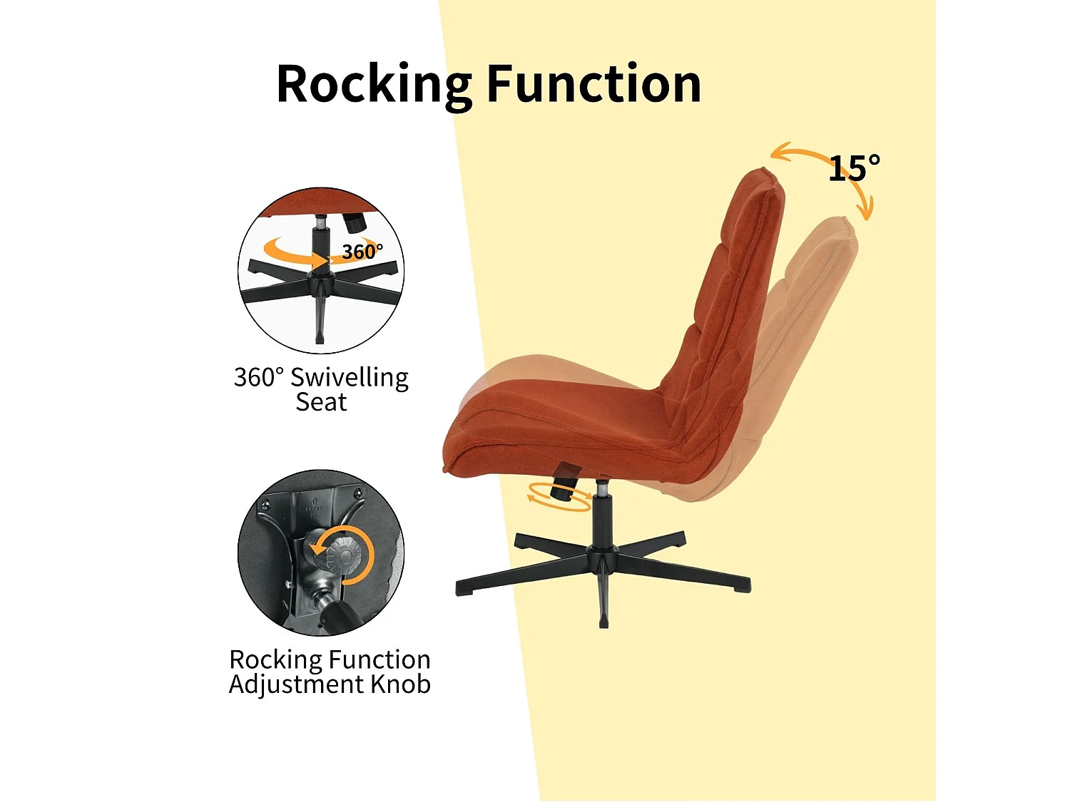 Fauteuil rembourré tissu rouge orange pivotant DEWSBURY TERRACOTTA