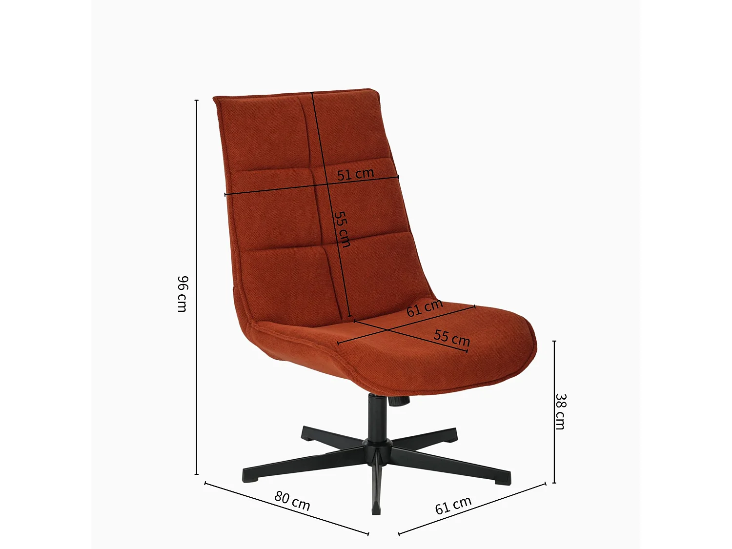 Fauteuil rembourré tissu rouge orange pivotant DEWSBURY TERRACOTTA