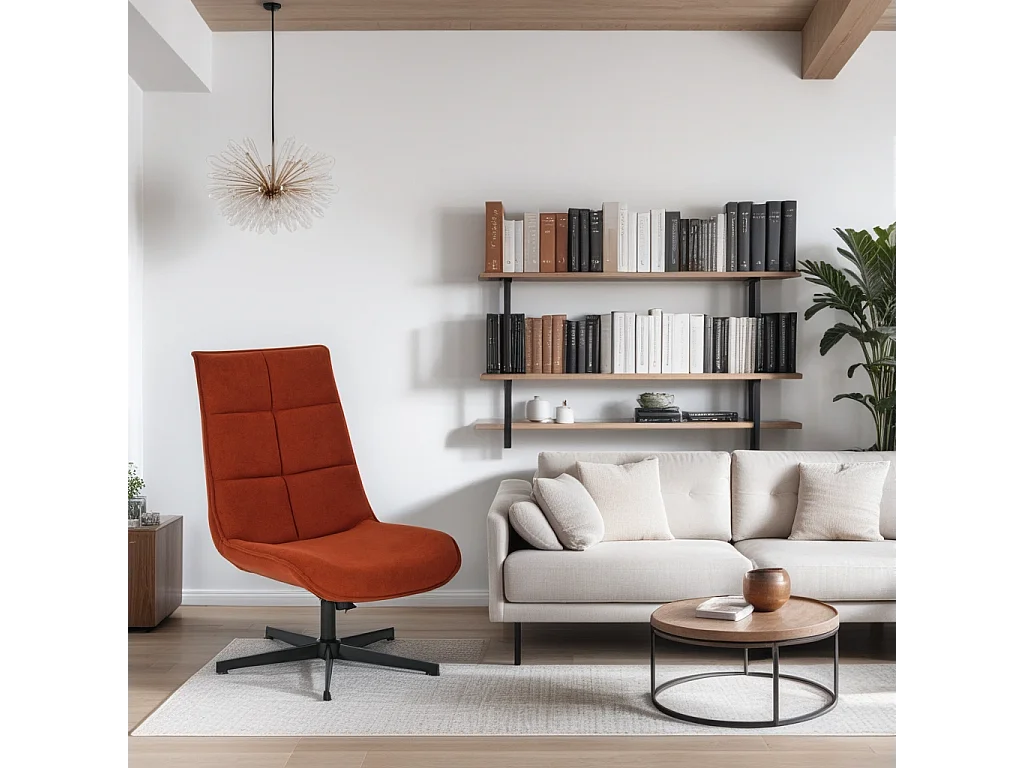 Fauteuil rembourré tissu rouge orange pivotant DEWSBURY TERRACOTTA