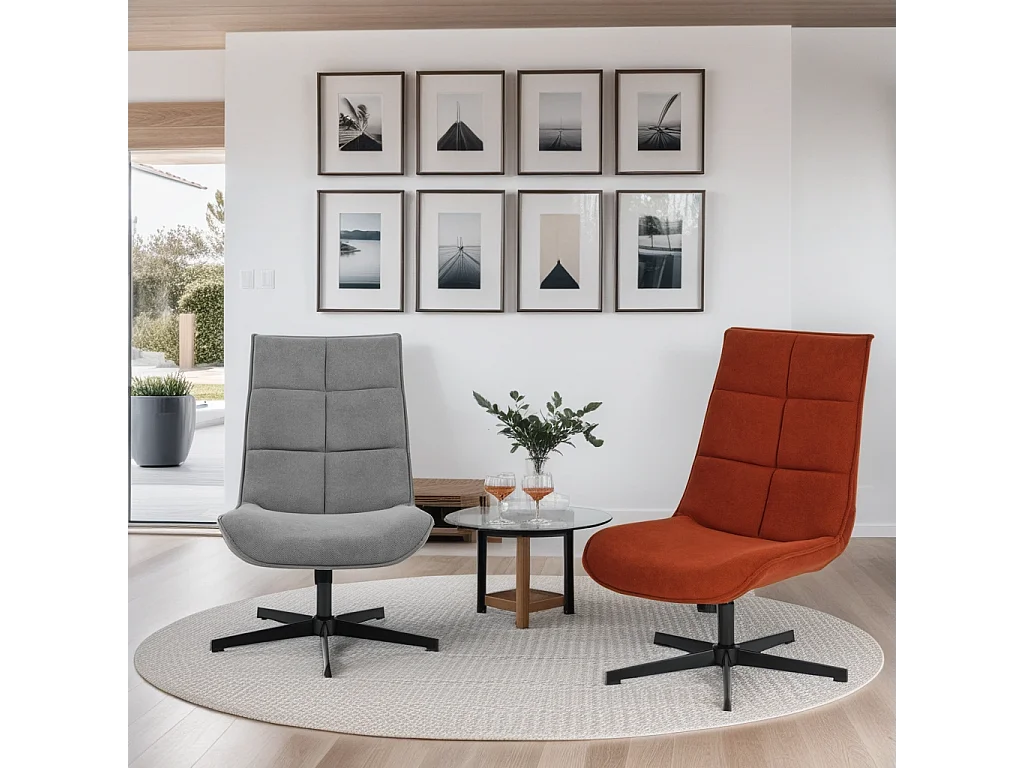 Fauteuil rembourré tissu rouge orange pivotant DEWSBURY TERRACOTTA