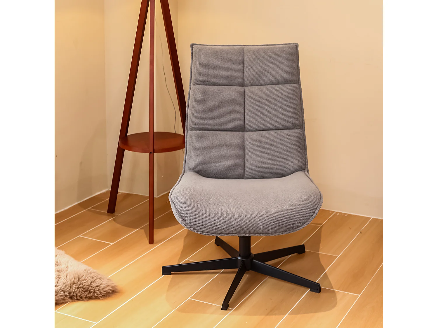 Fauteuil rembourré tissu gris - pieds métal noir DEWSBURY GREY