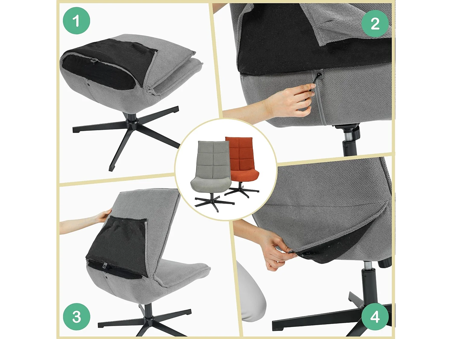 Fauteuil rembourré tissu gris - pieds métal noir DEWSBURY GREY