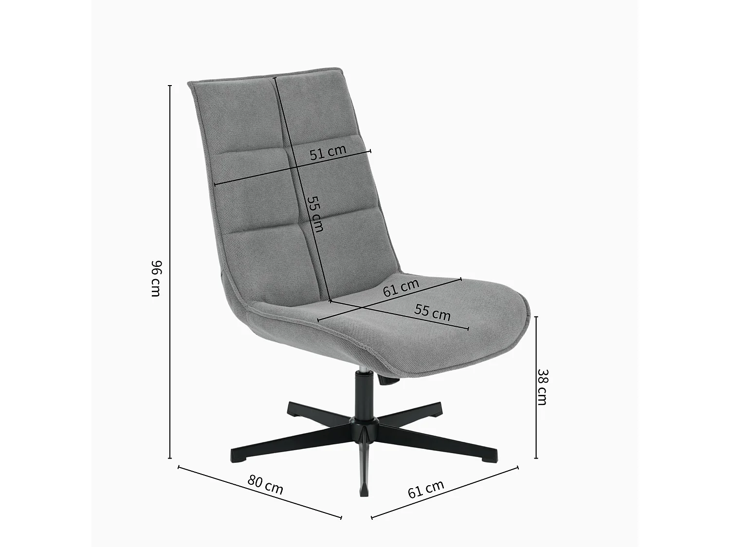 Fauteuil rembourré tissu gris - pieds métal noir DEWSBURY GREY
