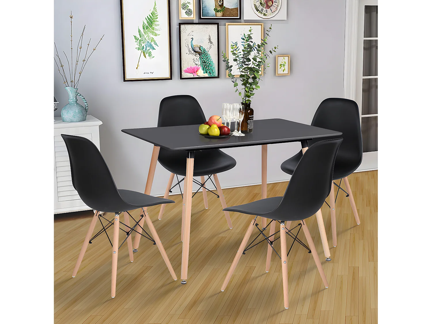 Conjunto de 4 sillas de comedor negras estilo escandinavo e industrial RICO V1 BLACK RF