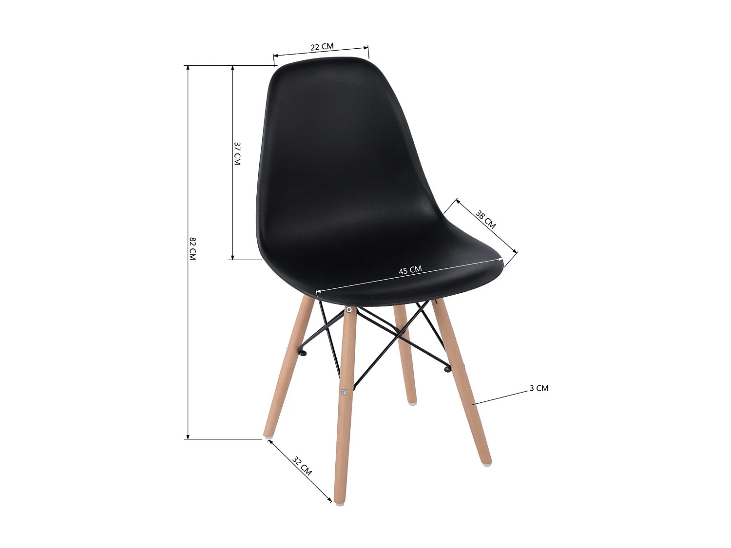 Conjunto de 4 sillas de comedor negras estilo escandinavo e industrial RICO V1 BLACK RF