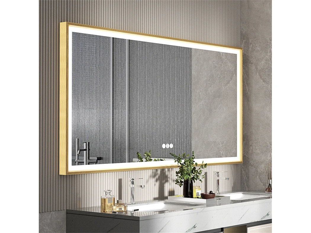 Miroir salle de bain led 100x60cm anti-buée 3 couleurs réglables avec cadre doré 100x60x4cm
