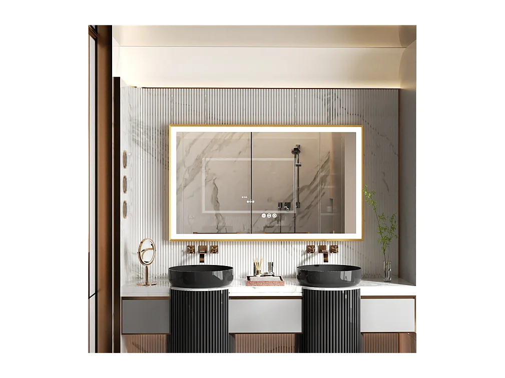 Miroir salle de bain led 100x60cm anti-buée 3 couleurs réglables avec cadre doré 100x60x4cm