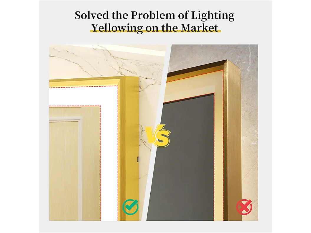 Beschlagfreier Badezimmerspiegel mit LED-Beleuchtung und Goldrahmen 80x60x4cm