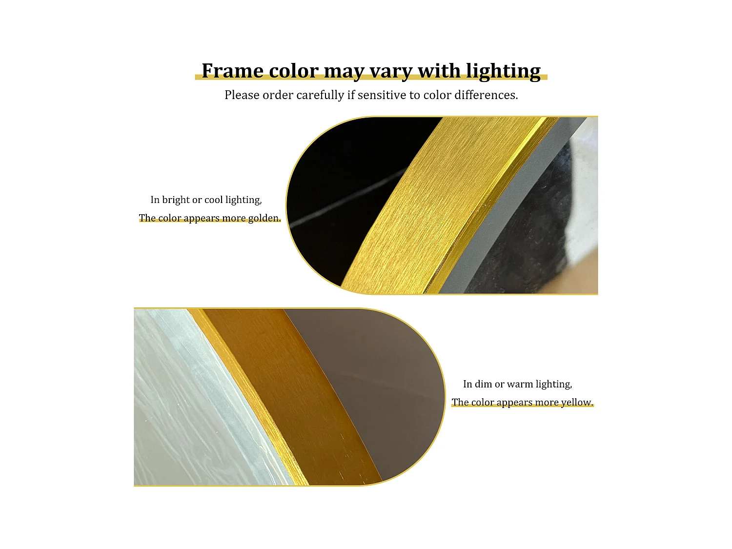 Beschlagfreier Badezimmerspiegel mit LED-Beleuchtung und Goldrahmen 80x60x4cm