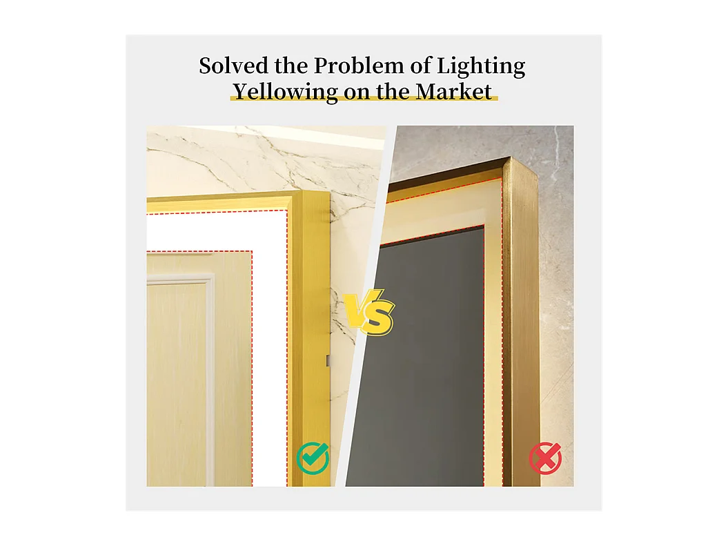 Beschlagfreier Badezimmerspiegel mit LED-Beleuchtung und Goldrahmen 80x60x4cm