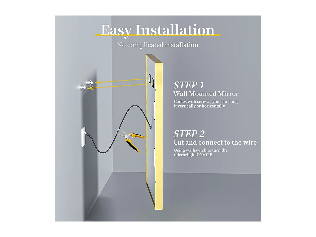 Beschlagfreier Badezimmerspiegel mit LED-Beleuchtung und Goldrahmen 80x60x4cm