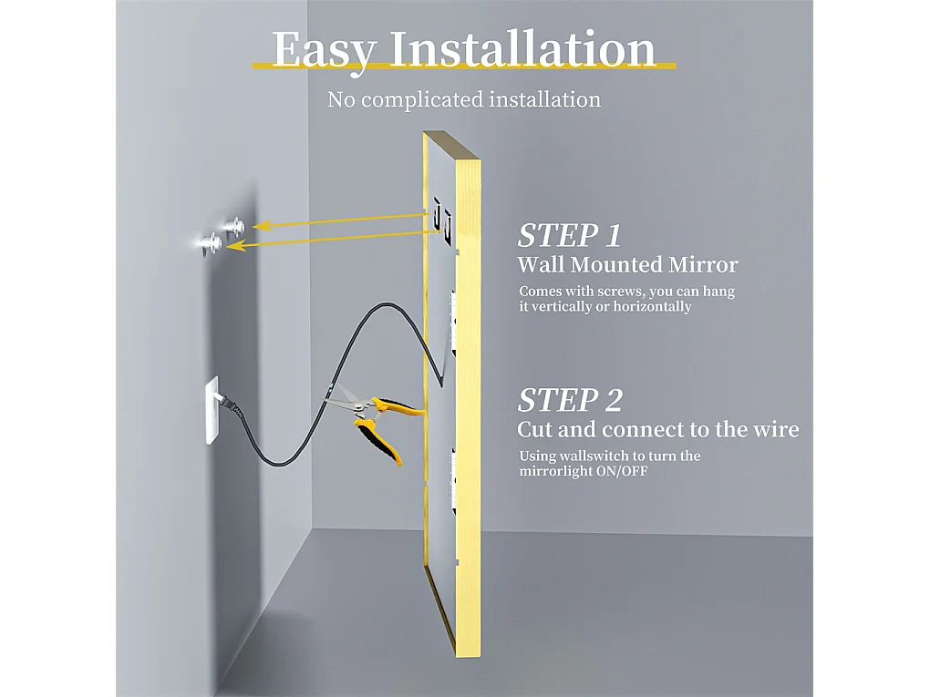 Miroir salle de bain led lumineux anti-buée avec cadre doré 80x60x4cm