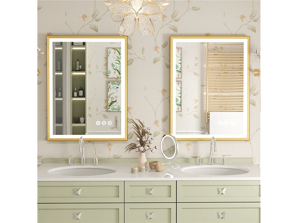 Miroir salle de bain led lumineux anti-buée avec cadre doré 80x60x4cm