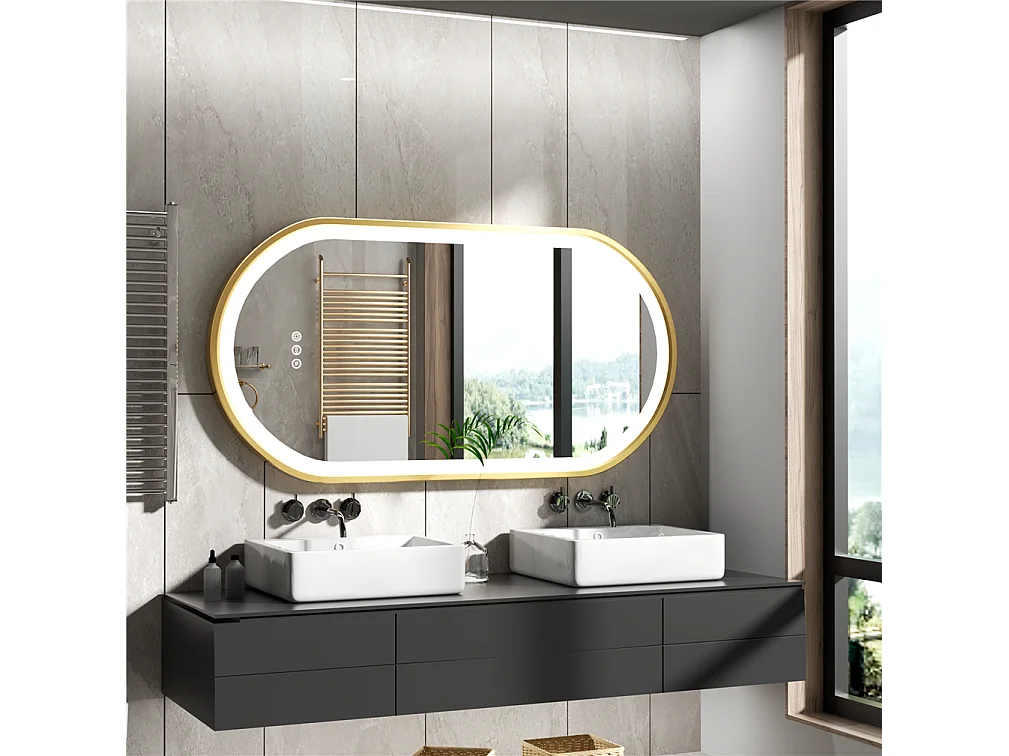 Miroir salle de bain led avec anti-buée 3 couleurs réglables 120x60x4cm