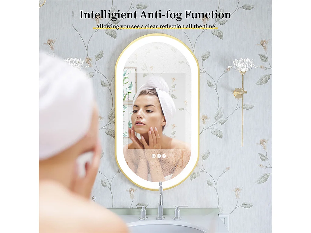 Miroir salle de bain led avec anti-buée 3 couleurs réglables 120x60x4cm