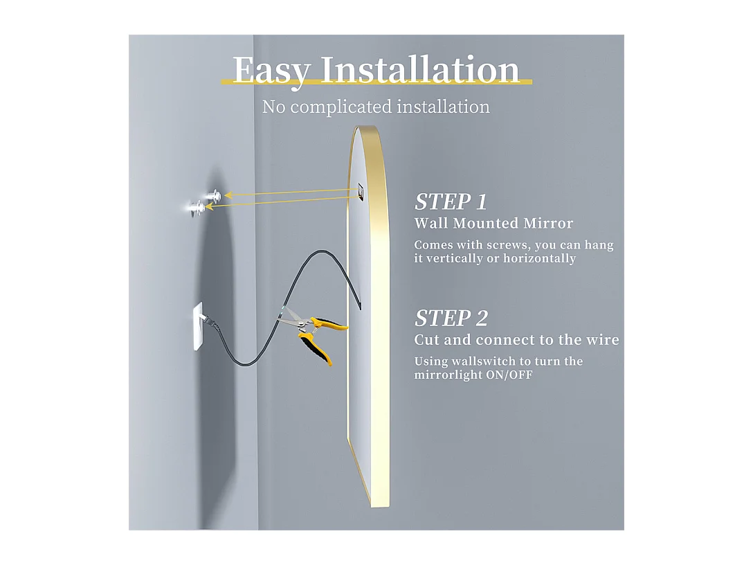 Miroir salle de bain led 60x90cm avec éclairage miroir lumineux mural 3 couleurs réglables 60x90x4cm