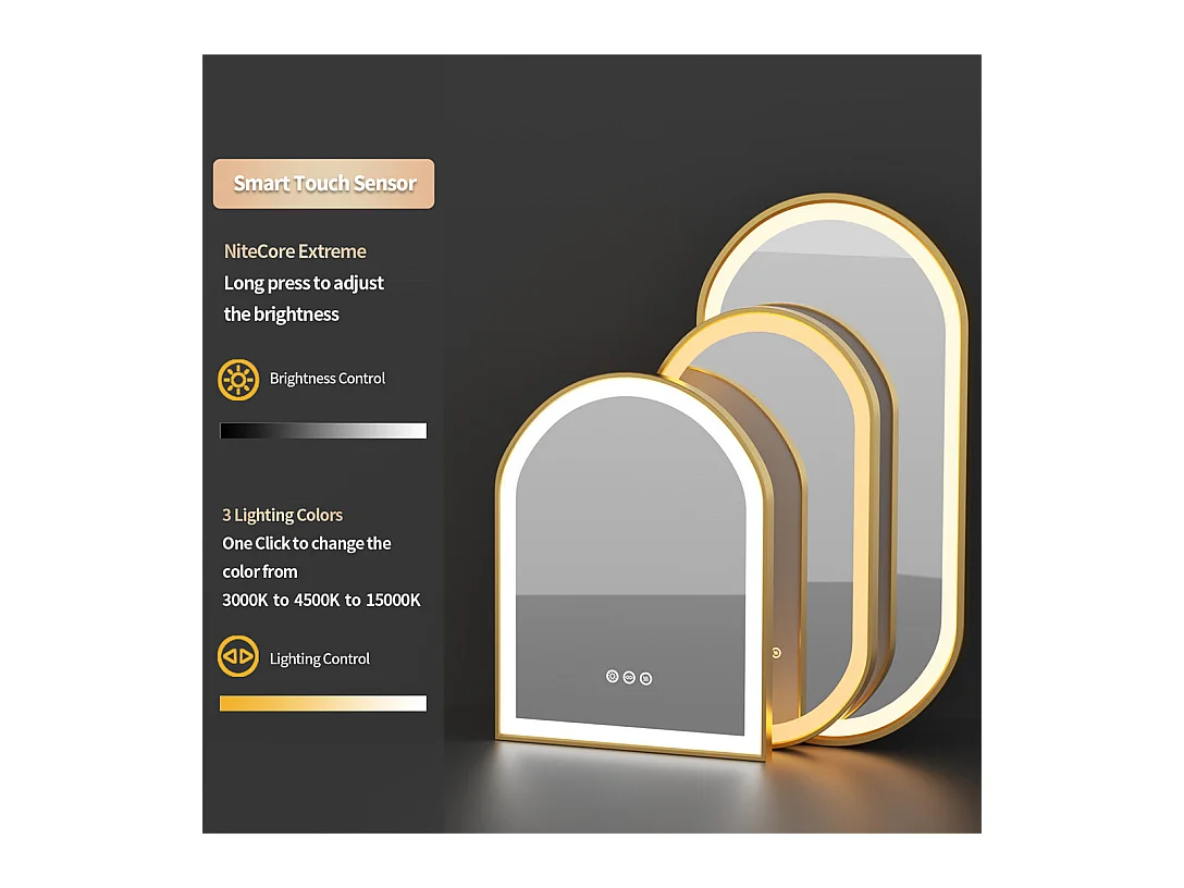 Miroir salle de bain led 60x90cm avec éclairage miroir lumineux mural 3 couleurs réglables 60x90x4cm