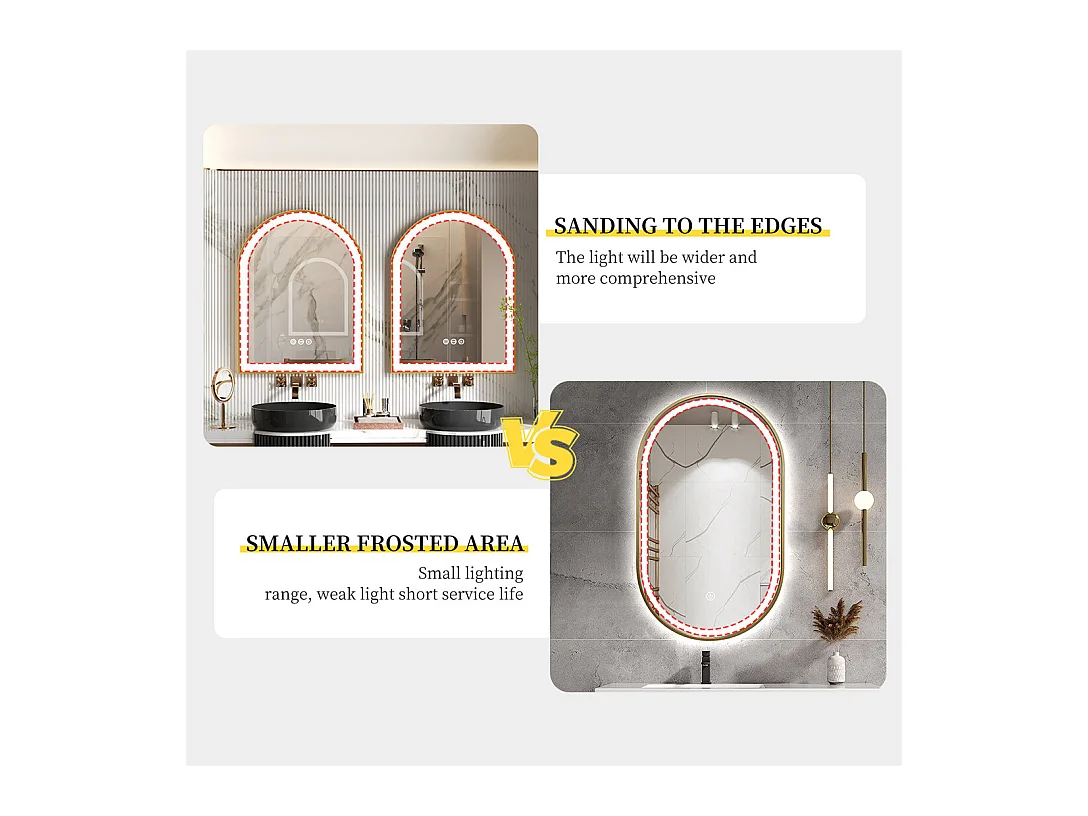 Miroir salle de bain led 60x90cm avec éclairage miroir lumineux mural 3 couleurs réglables 60x90x4cm