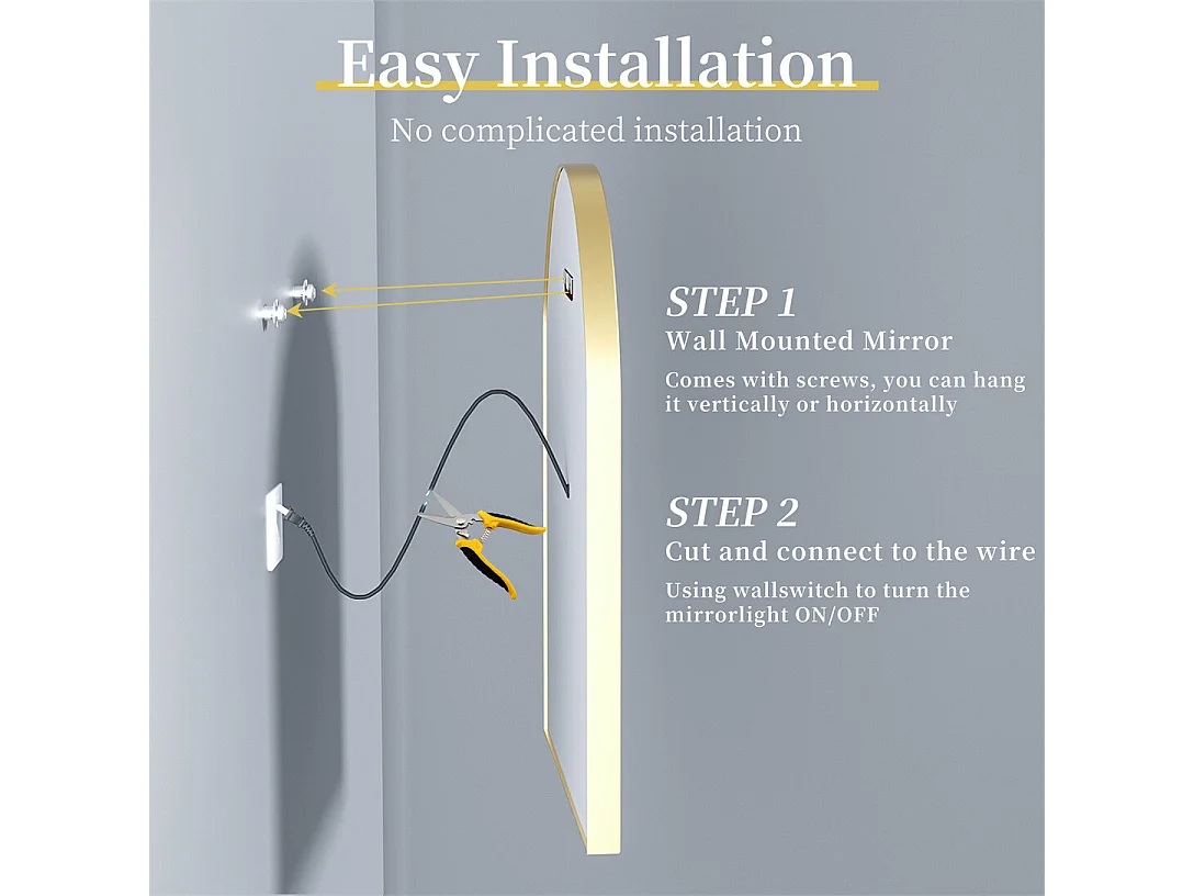 Miroir salle de bain led 60x90cm avec éclairage miroir lumineux mural 3 couleurs réglables 60x90x4cm