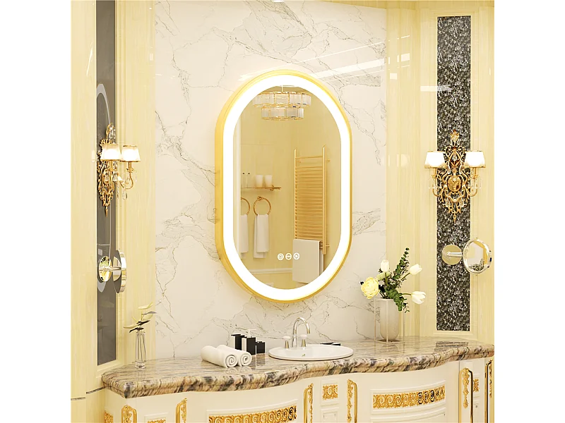 Espejo de baño LED 80x50cm espejo de pared ovalado antivaho 3 colores ajustables 80x50x4cm