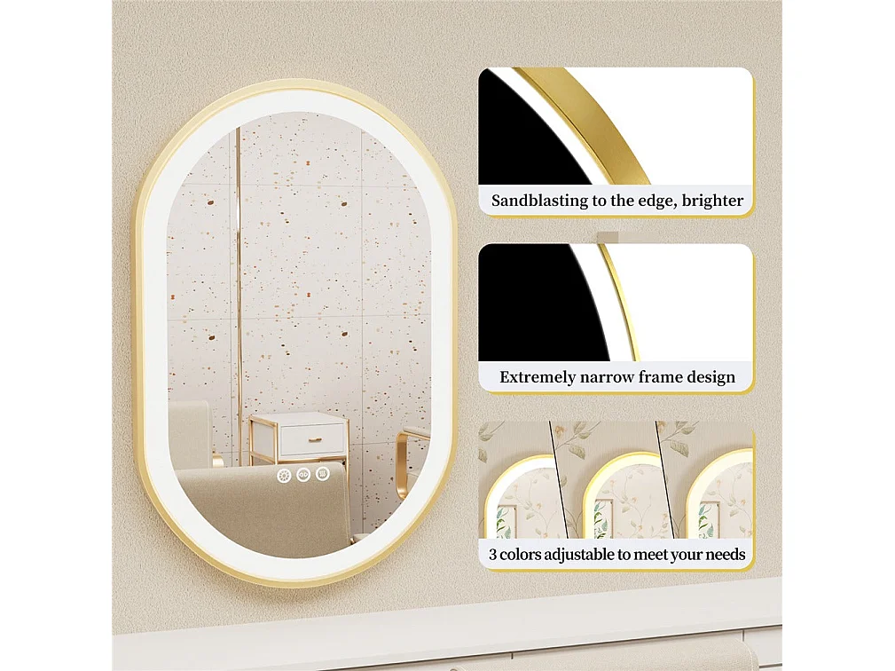 Specchio da bagno a LED 80x50cm specchio da parete ovale antiappannamento 3 colori regolabili 80x50x4cm