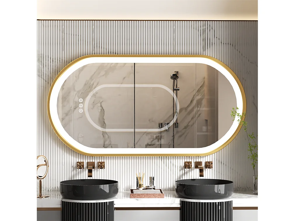 Specchio da bagno a LED 80x50cm specchio da parete ovale antiappannamento 3 colori regolabili 80x50x4cm