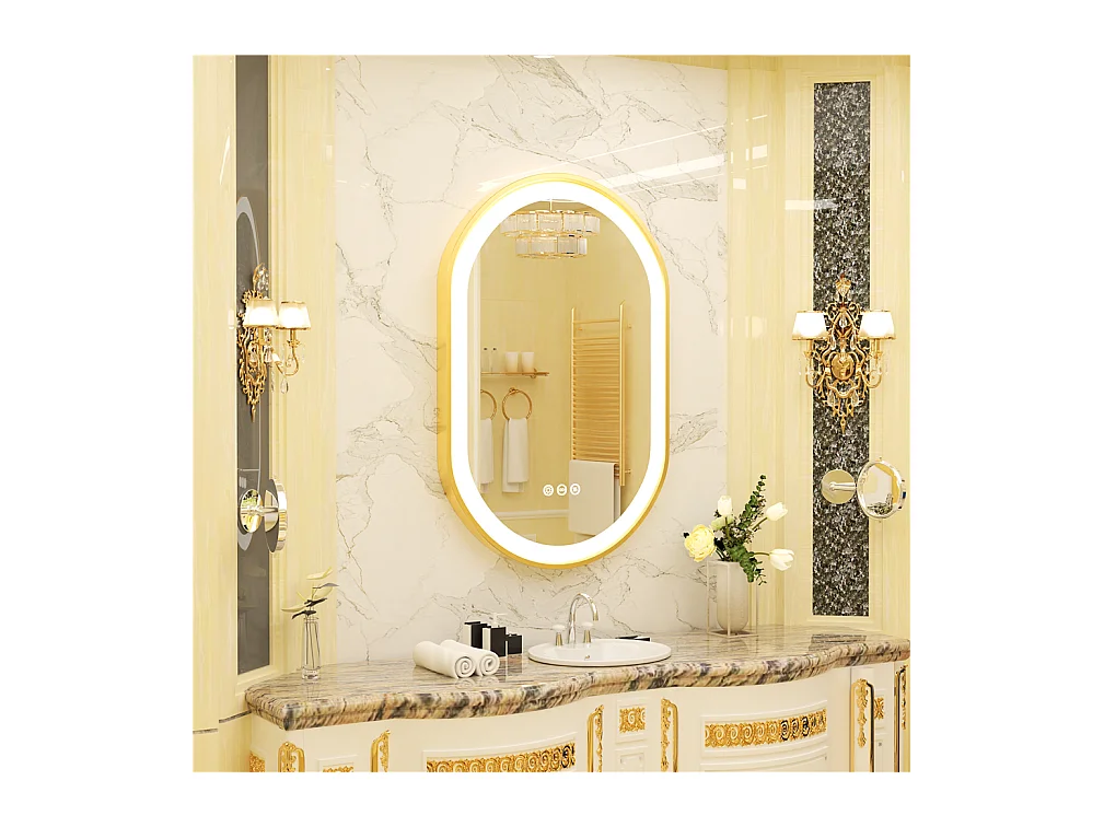Miroir salle de bain led 80x50cm miroir mural ovale anti-buée 3 couleurs réglables 80x50x4cm