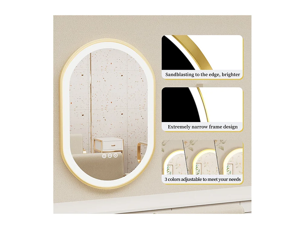 LED Badezimmerspiegel 80x50cm ovaler Wandspiegel Antibeschlag 3 einstellbare Farben 80x50x4cm