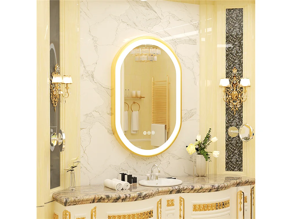 Miroir salle de bain led 80x50cm miroir mural ovale anti-buée 3 couleurs réglables 80x50x4cm