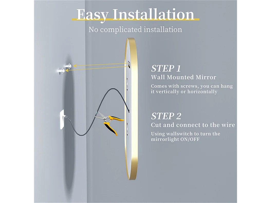 Miroir salle de bain led 80x50cm miroir mural ovale anti-buée 3 couleurs réglables 80x50x4cm