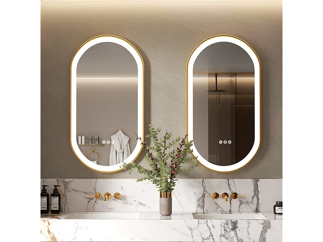 Miroir salle de bain led 80x50cm miroir mural ovale anti-buée 3 couleurs réglables 80x50x4cm