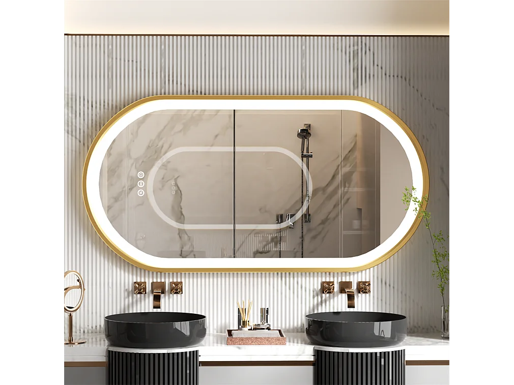 Specchio da bagno a LED 80x50cm specchio da parete ovale antiappannamento 3 colori regolabili 80x50x4cm