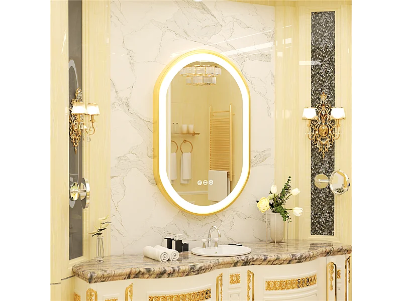 Miroir salle de bain led 80x50cm miroir mural ovale anti-buée 3 couleurs réglables 80x50x4cm